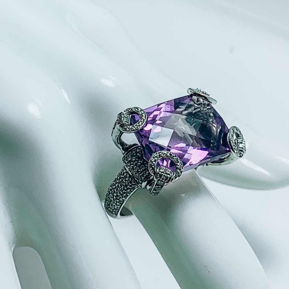 GUCCI 18K Amethyst & Diamond Horsebit Ring Sz 6.5